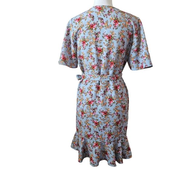 Topshop Floral Wrap Tea Dress Confetti Print Blue – Women’s Size 6 - Picture 4 of 6
